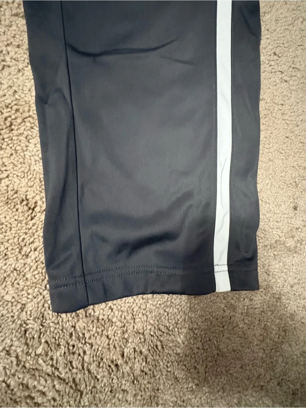 Nike Dark Gray Athletic Track Pants with White Stripe Accents - Mens Large